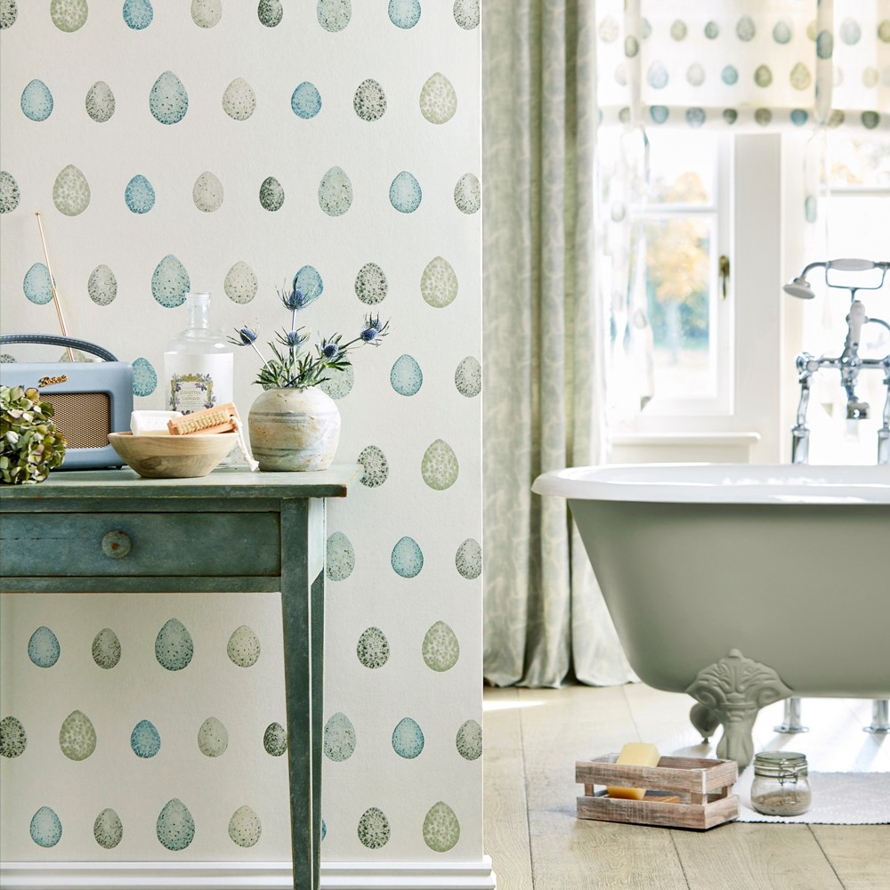 Nest Egg Wallpaper 216504 by Sanderson in Marine Aqua Blue